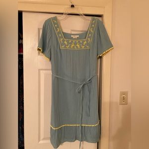 Boden embroidered square neck linen mini dress